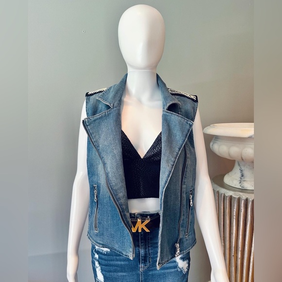 PAIGE Jackets & Blazers - Paige - Chelsea Denim Vest With Beaded Details In Shoulders